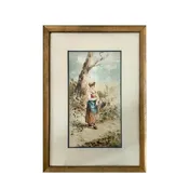 19th Century Watercolor Landscape with Figure