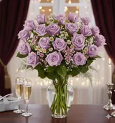 2 Dozen Purple Rose Vase