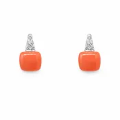 18k White Gold Coral and Diamond Hoop Earrings