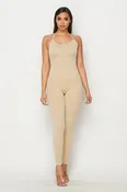 Crisscross Back Unitard Jumpsuit - Nude