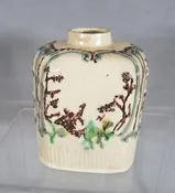 An Antique English Creamware Greatbatch Fruit Basket Tea Cannister, c1770-82
