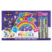250 Count Happy Birthday Pencils - Classroom Bulk Pack - 10 Different Designs