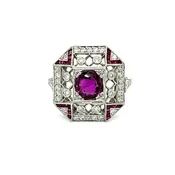 1.23ct Ruby .68ct Diamond .44ct Side Ruby Platinum Ring