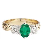 14K Gold Livia Trilogy With 2 Lab Diamonds and Emerald Ring -  Size 8