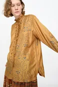 Bandhani Silk Henri Shirt in Ochre