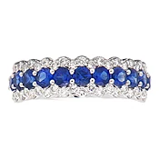 18k White Gold Blue Sapphire and Diamond 3-Row Band
