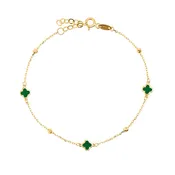 14K Yellow Gold Green Enamel Clover Bracelet