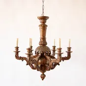 Carved Wood Chandelier with Tassels