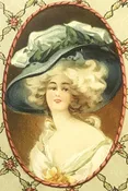 Antique 1800s Victorian Candy Box Insert Blue Plumed Hat Lady Chromolithograph Printed in Germany NOS Belle Epoque Ephemera 🥫