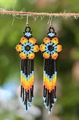 Flower Fringe Beaded Earrings
