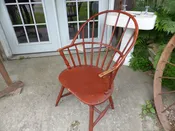 18th century sack back Windsor arm chair in wonderful old red paint