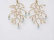 Dainty Wire Wrapped Branch Earrings w/ Blue Topaz & Pearls — Lexaco