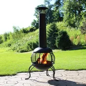 ALFRESCO HOME EARTHENWARE SMALL CANASTA FIRE PIT WITH LID & STAND - SIENNA
