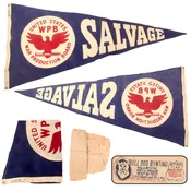 Original U.S. WWII War Production Board WPB Salvage Award Pennant by Dettras Flag Products with Original Wrapping Paper - 35 x 70 Inches