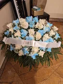 Blue & White Rose Sympathy Wreath with Custom Ribbon — A1 Flowers
