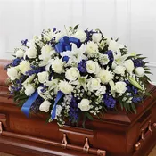 Blue and White Half Casket Spray
