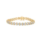 10K Yellow Gold Plated .925 Sterling Silver 2.0 Cttw Round Diamond Cluster "X" Shaped Link Bracelet (H-I Color, I3 Clarity) - 7"