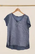 100% Linen V-Neck Buttons Top - 3856