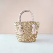 Small Modern Woven Tote with Unique Handles Dusty Rose