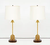 Maison Jansen Style Arrow Bronze and Mahogany Lamps —  elle w collection