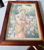 Antique French Religious Print in Wood Frame
