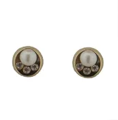 18 Karat Gold Pearl and Zirconias Circle Screwback Earrings