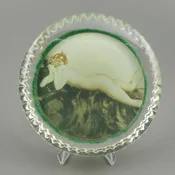 Vintage Glass Louis Icart Paperweight Art Deco Print - " Nu au Chapeau Rouge ", circa 1930 * - Woman, Reclining Nude in a Red Hat - Hand Cast Glass - Fine Art Collectibles - Gift for Icart Collectors