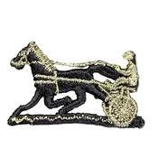 Harness Racing Horse & Sulky Embroidered Patch – Black & Gold Thread 2" x 1"