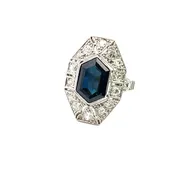 Art Deco 14K white gold, sapphire and diamond ring