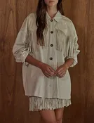 Aiden Ecru Cotton Microsuede Button-Up Shirt