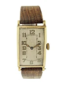 Abra Watch Co. Rectangular 14k Yellow Gold Vintage Wristwatch with Sloped Vintage Dial &amp;amp; Crystal, c. 1920s
