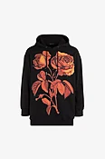 Baumwoll-Kapuzenpullover mit Rosendruck