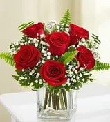 5 Red Roses with Baby's Breathe and Assorted Greenery — Minervas Flowers