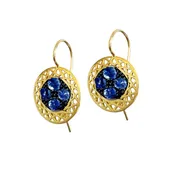 18K Yellow Gold Crownwork® Disc Earrings with Blue Sapphires