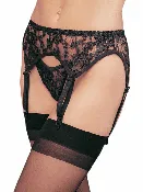 LA 8888 2PC LACE GARTER BELT BLK