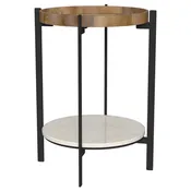 Adhvik Round End Side Table Marble Shelf Natural and Black