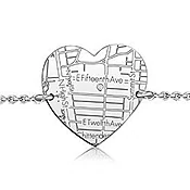 14k White Gold Heart Map Bracelet