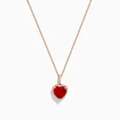 14K Rose Gold Fire Opal and Diamond Heart Halo Pendant
