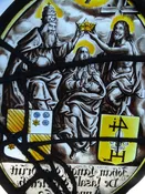 17th Century Oval Stained Glass Panel Virgin Mary Crowned by the Holy Trinity  A2379