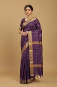 Deep Purple Viscose Silk Saree with Gold Border