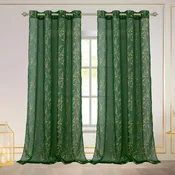 Abira Metallic Leaf Sheer Grommet Window Curtain Panel, 55x84 Inches