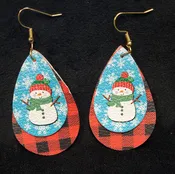 2 Layer Snowman & Buffalo Plaid Leather Teardrop Earring