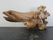 Carved Burl Wood Iguana Lizard Folk Art c. 1950 1960 Hand Carved Throughout