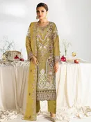 Mustard Chiffon Embroidered Straight Cut Traditional Festive Wear