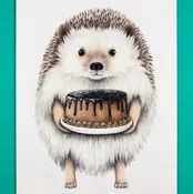 A2 Size Hedgehog with Cake Greeting Card- Blank Inside