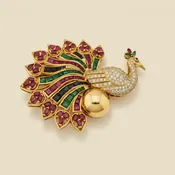 10K Yellow Gold and Precious Stone Peacock Brooch/Pendant
