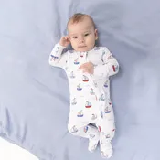 2 Way Zipper Footie - Bubbly Sailboats Blue