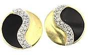 1970s Onyx Diamond Gold " Alpha Omega " Ear Clips