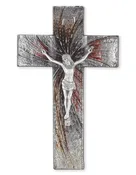 10" Shimmering Silver Glass Crucifix with Pewter Corpus