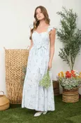 blue floral corset maxi dress